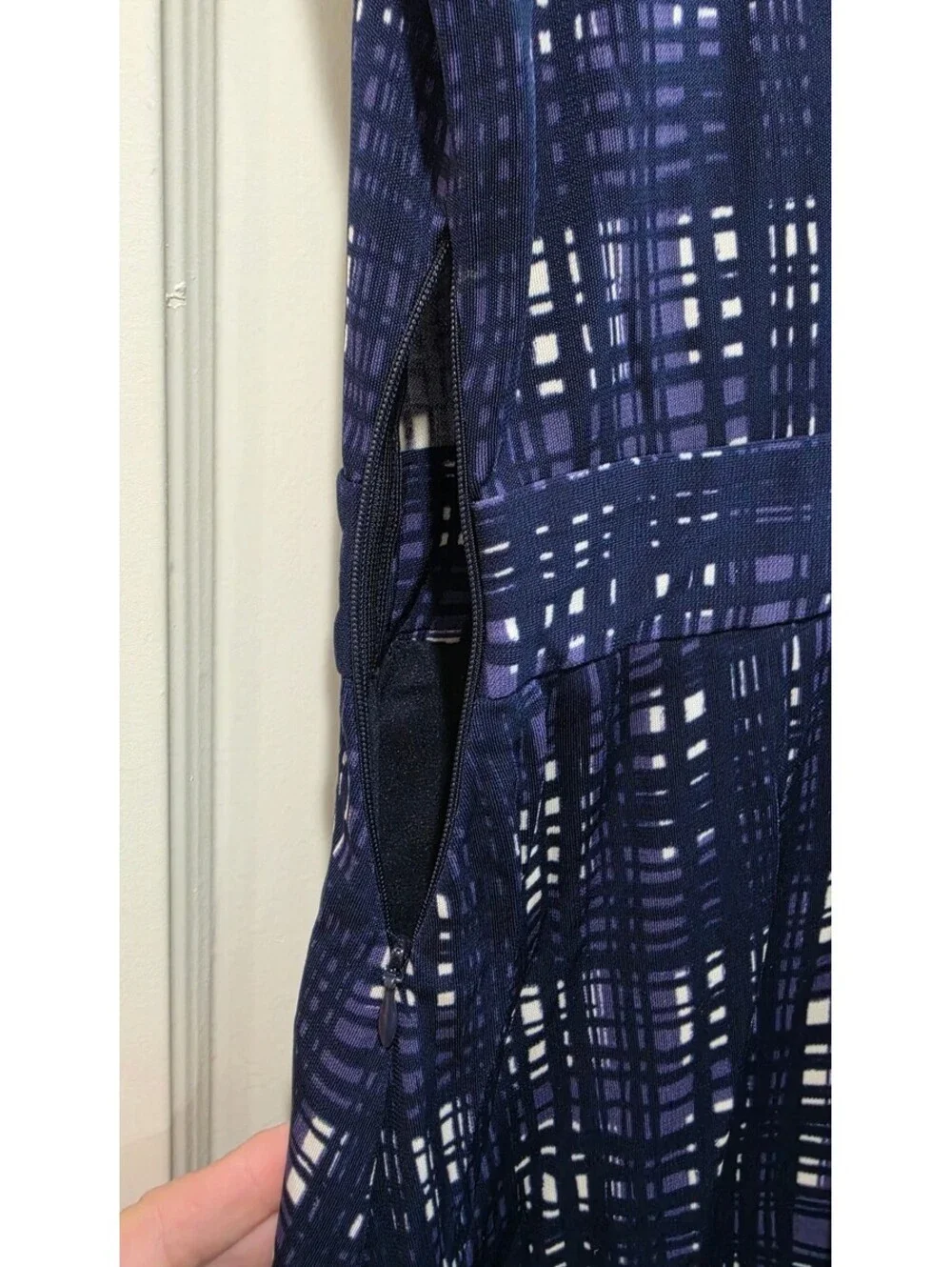 Tory Burch Navy Blue Patterned Ruffle Dress Size Small